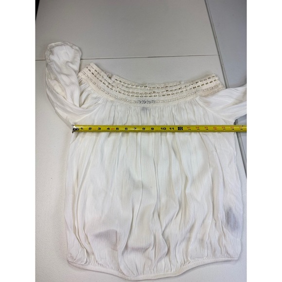 A. Byer White Crochet Trim Off Shoulder 3/4 Sleeve Blouse Top‎ Size L - Picture 9 of 9